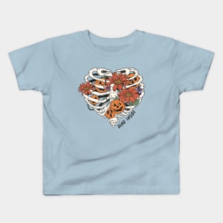 Halloween Costume Floral Rib Cage - Boho Skeleton Flowers Kids T-Shirt